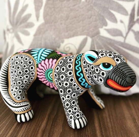 Hand-painted Mexican Huichol Jaguar. Mexican Decor. Handmade and