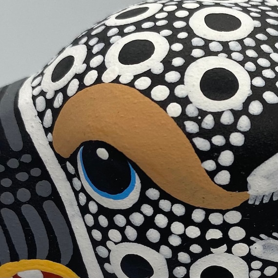 Hand-painted Mexican Huichol Jaguar. Mexican Decor. Handmade and