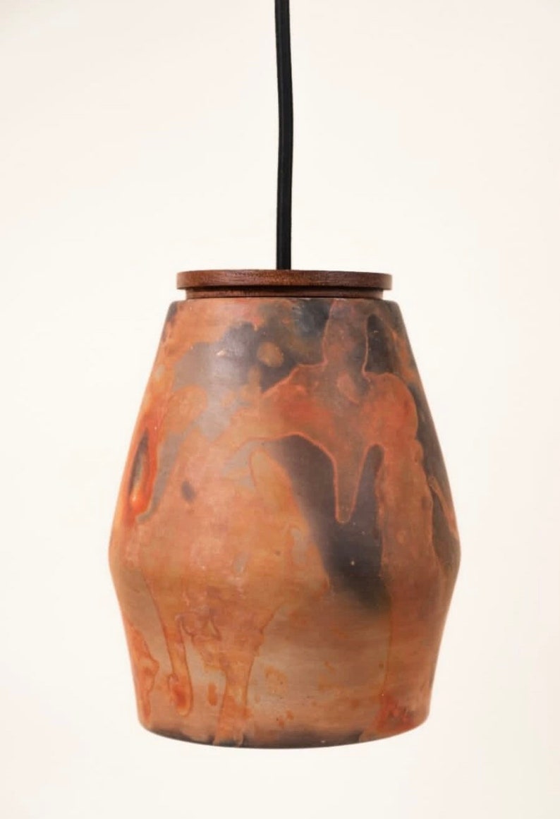 Nahual Burnished Clay Handmade Pendant Lamp Made in Mexico. 5 x 7 Inches. Bedroom Hanging Pendant Bedside Lamp. Accent Light. image 6