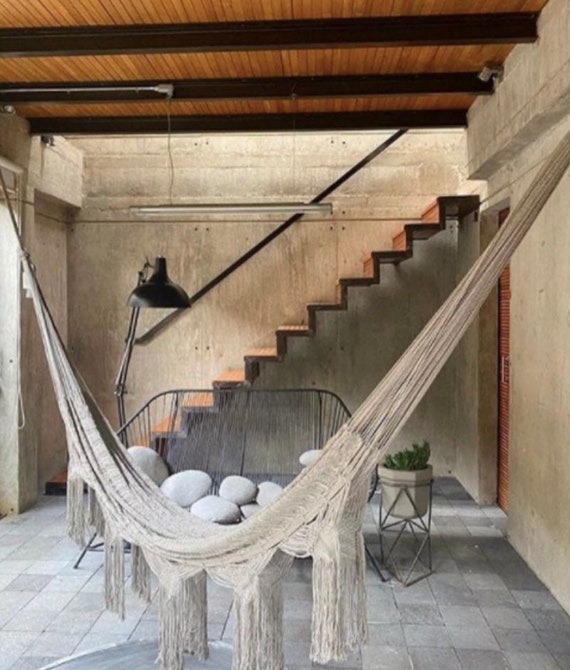 Alminia Handwoven Double Hammock: Mexican Cotton, Luxury Hotel Style. Unique Design. Mexican Made. High Quality Fabric. Weatherproof.
