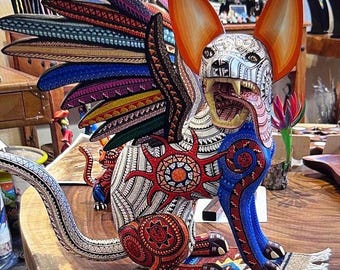 Custom Made Mexican Oaxacan Alebrije Dog  —  Hand-Carved & Hand-Painted in Oaxaca by Maestro Demetrio Cortes