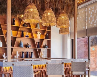 Juncal Natural Reed Chuspata Authentic Mexican Handwoven Pendant Lamp 20x22 Inches. Woven Pendant Lamp. Lampshade. Handmade Ceiling Lamp.