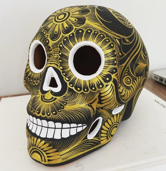 Hand-painted Mexican Huichol Large Calavera Skull. Day of the Dead