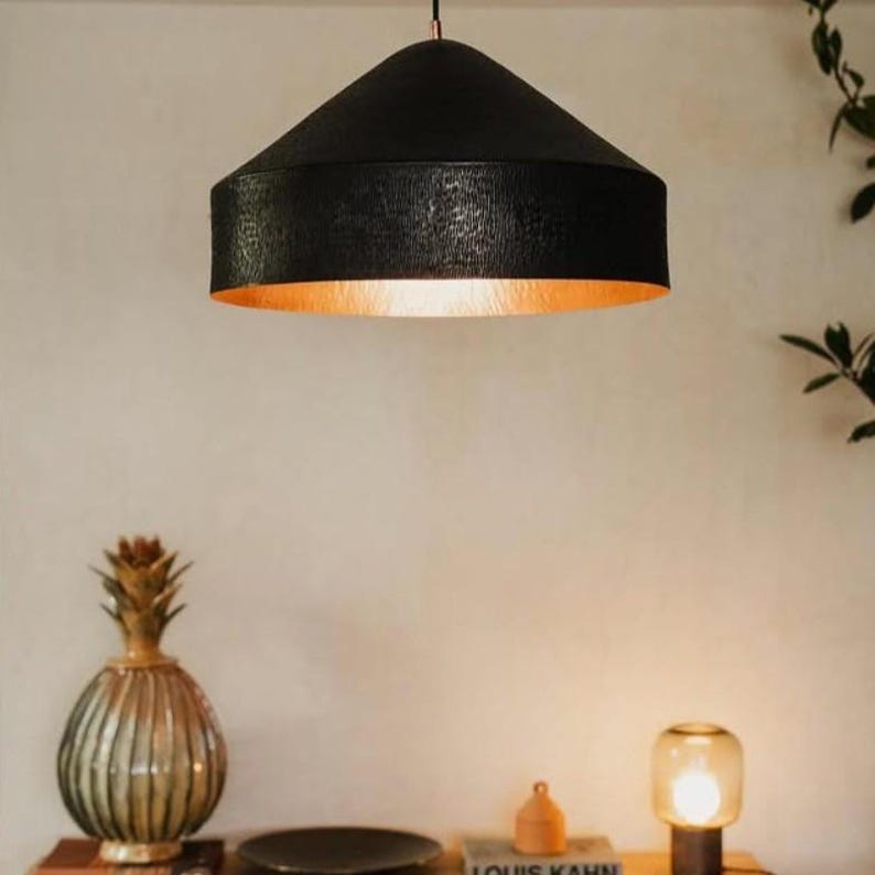 Ocampo Hammered Copper Pendant Light, Mexican Copper Ceiling Light, Handmade Hanging Lamp, Kitchen Island Lighting, Rustic Dome Light image 2