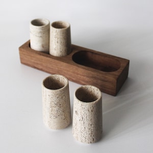 Mexican Tequila Shot Glasses. Imported Handmade Marble Tequileros with serving tray. Set of 4. Marble Cups for Tequila or Mezcal. Sipper.