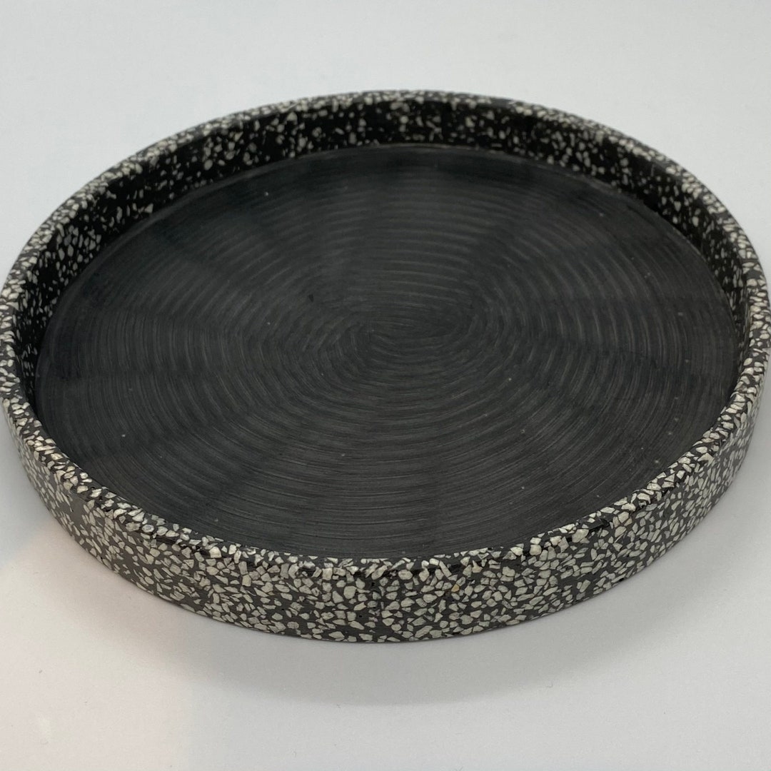 Marble Stone Round Dinner Plates Set. Authentic Mexican Black & White