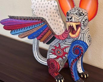 Custom Made Mexican Oaxacan Alebrije Dog  —  Hand-Carved & Hand-Painted in Oaxaca by Maestro Demetrio Cortes