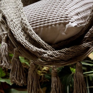 Columpio Handwoven Mexican Cotton Luxury Hammock Swing Chair with Pom Poms. Boutique Hotel. Mexican Made. Bedroom, Patio, Porch or Tree. image 3
