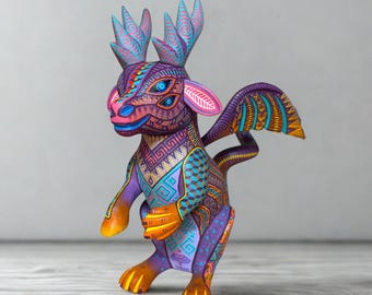 Mexican Oaxacan Alebrije Dragon Goat — Hand-Carved and Hand-Painted Copal Wood, Folk Art from Oaxaca