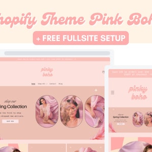 Shopify Theme Template 2.0, Pink Boho E-Commerce Website Design, Editable Canva Fashion Banner Set, Premade Clothing Boutique Template