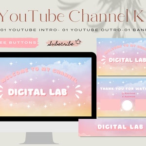 Aesthetic Custom Animated Youtube Intro, Youtube Outro, Youtube Banner, Template Canva Editable, Rainbow YouTube branding kit, Channel kit