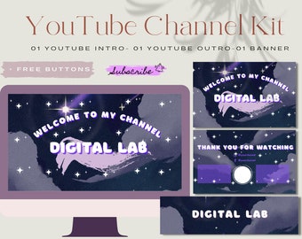 Aangepaste geanimeerde YouTube-intro, YouTube Outro, YouTube-banner, sjabloon Canva bewerkbaar, esthetisch, YouTube-brandingkit, kanaalkit