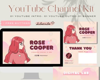 Bewerkbare geanimeerde YouTube-intro Outro, YouTube-banner, aangepaste sjabloon Canva, Anime Aesthetic Gaming branding kit, Channel Art Design