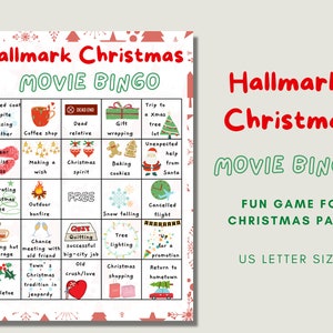Hallmark kerstfilm bingo, afdrukbare kerstbingokaarten, kerstfeestspel, vakantieactiviteit, familiespel, virtueel spel, samen spelen