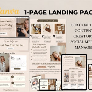 Canva Website Template, Beige Aesthetic Service Business Website for Coaching Course, Content Creators, VAs, One Page Website