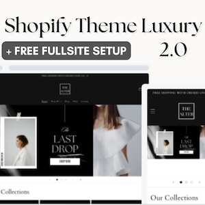 Shopify Theme Template 2.0, Luxury Black and White E-Commerce Website Design, Editable Canva Fashion Banner Set, Premade Clothing Boutique