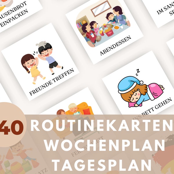 Routinekarten, Wochenplan Kinder, Tagesplan, Montessori, Wochenplaner Kindergartenkind A4 A3, Tagesroutine, Zum Ausdrucken, Téléchargement numérique