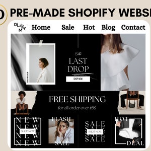 DIY Black and White Banner Set Shopify, Editable Canva Fashion Website Design, Premade Clothing Boutique Template, E-Commerce Banner