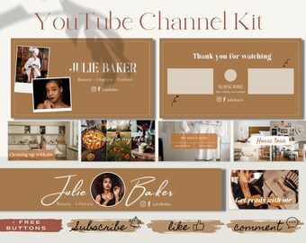 Youtube Branding Kit, aangepaste geanimeerde intro outro, gepersonaliseerde YouTube-banner, miniatuursjabloon, kanaalkunst, bewerkbare Canva-sjabloon