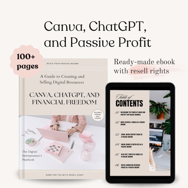 ChatGPT and Canva for Passive Income, Done For You ebook, Private Label Right, Resell Right, Digital Product Guide, Small Business Ebook