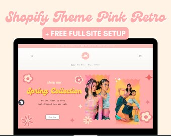Pink Retro Shopify Theme 2.0: Fashion Boutique Website (Canva Banners)