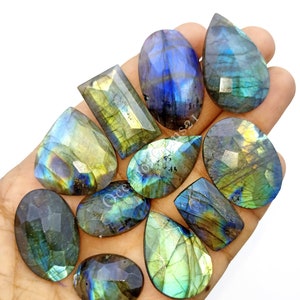 Natural Labradorite Faceted Cut Gemstone Cabochon - Labradorite both side cut - Labradorite cut, Multi Jewelry Making Stone - Loose Gemstone