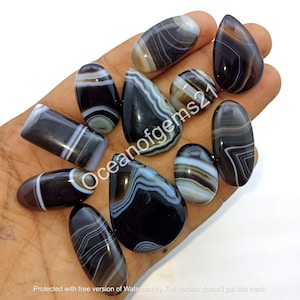 Natural Black Banded Agate Gemstone Cabochon - Banded Agate Cabochon - Agate Mixed Assorted lot, Multi Jewelry Making Stone - Loose Gemstone