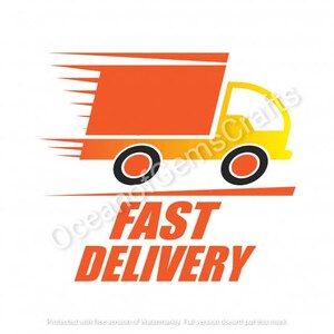 May include: A yellow and orange delivery truck with the words "FAST DELIVERY" in red letters below it.