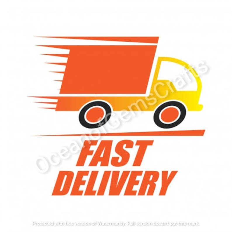 May include: A yellow and orange delivery truck with the words "FAST DELIVERY" in red letters below it.