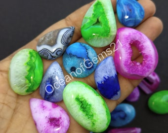 Multi Color Agate Druzy Dyed Gemstone For Making Jewelry, Agate Druzy Cabochon, Druzy Gemstone, Cabochon gemstone lot, Loose Gemstone Lot