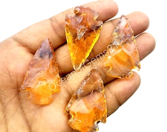Citrine Arrowhead, Yellow Citrine Heated, Glass Stone / Aero Head Crystals, Gemstone Arrow Head / Opalite Spear Heads - Spear arrow