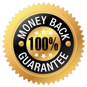 Puede incluir: Una insignia dorada con un c&iacute;rculo negro en el centro. El c&iacute;rculo tiene el texto "Money Back 100% Guarantee" en letras blancas.