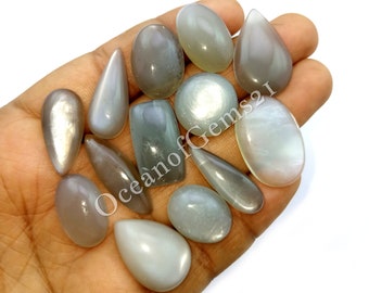 Cabujón de piedra lunar gris natural - Joyería de piedra lunar gris - Piedra lunar gris AAA - Piedra para la fabricación de joyas, gema suelta