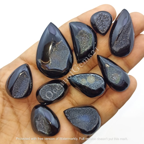 Natural Black Agate Druzy Gemstone Cabochon - AAA Quality Black Onyx Druzy Mixed Assorted lot - Multi Jewelry Making Stone - Loose Gemstone