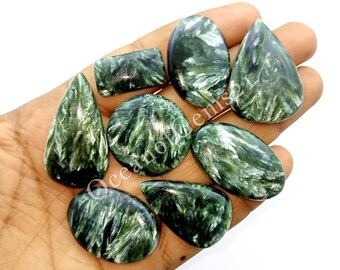 Natural Green Seraphinite Cabochon Gemstones, Seraphinite For Making Jewelry, Hand Made, Green Seraphinite Cabochon Loose Gemstone lot