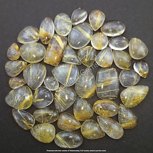 Top Natural Golden Rutile Quartz Cabochon Gemstones For Making Jewelry, Golden Rutilated Quartz, rutile Cabochon Loose Gemstone Lot