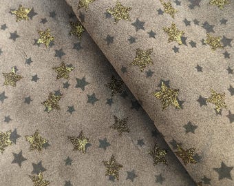 Folhas de camurça texturizada marrom com estrelas, peças de couro italiano genuíno para artesanato e projetos "faça você mesmo", com 1 a 1,1 mm de espessura.