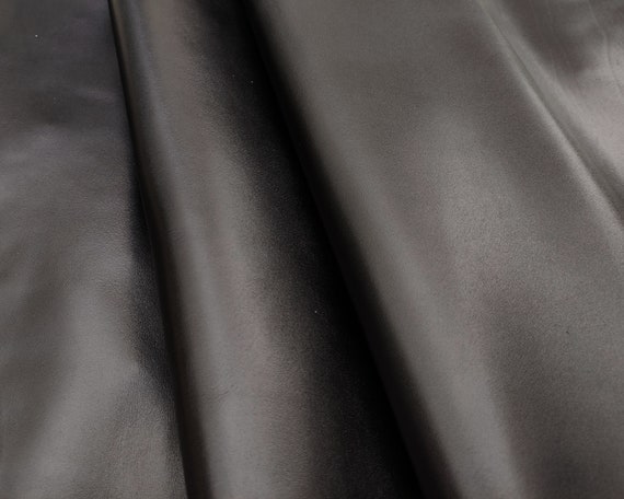 Full grain black genuine cow leather sheets, premium cowhide pieces for bags, calf scrap supplies for crafting