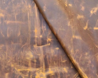 Vintage tan brown crazy horse waxed leather sheets, oil distressed genuine full grain pieces for crafts, 1.6-1.8mm thick