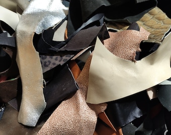 1 lb genuine Italian leather scraps pieces, jewelry supplies material, mix remnants for crafts