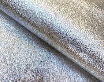 Light silver vintage metallic genuine deer hide, veg tan full grain natural leather for diy crafts
