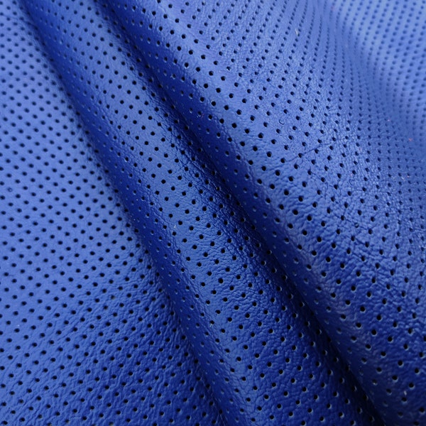 Deep blue embossed kangaroo hide, perforated full grain veg tan genuine leather fabric for crafts, 0.8-1.2 mm thick