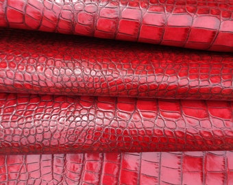 Piel italiana curtida vegetal con relieve de cocodrilo rojo, 0,8-1 mm