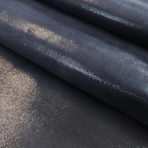Premium dark blue metallic soft suede calf hide, thin glitter veg tan leather fabric for crafts , 0.6mm - 0.7mm