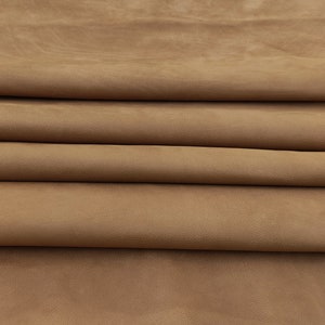 Soft tan nubuck calf leather, light brown full grain whole hide , DIY leather crafts,  0.7 mm thick