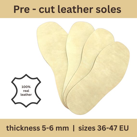 Thick veg tan natural leather sole pre-cuts for shoes and boots / 5 mm - 6 mm