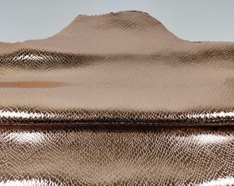 Rose Gold Reptile Goatskin Leather Hide, Metallic Snake Print, 0.6 - 0.9mm