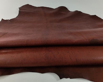 Vintage brown full grain goat leather hide with natural marks, chrome tanned genuine leather soft and strong, thickness 0.4-0.6 mm