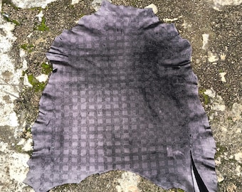 Black silver suede plaid pattern textured hides, genuine goat leather fabric pieces for crafts
