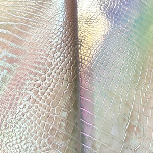 Rainbow iridescent embossed genuine leather sheets, colorful croco italian pieces for crafts, holographic jewelry supplies for earrings